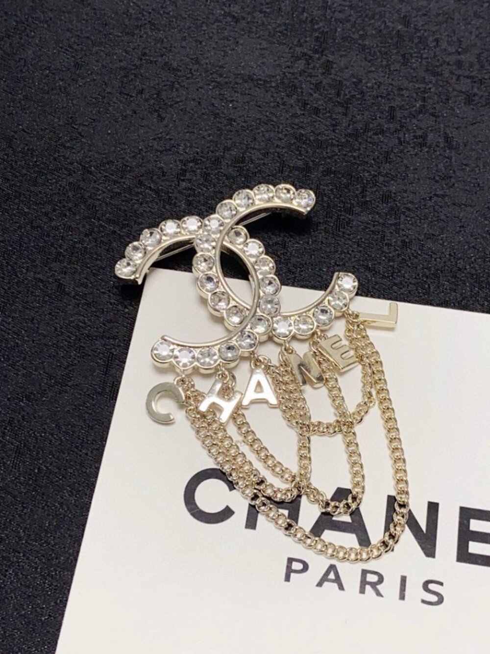 Chanel Crystal CC Logo Chain Brooch